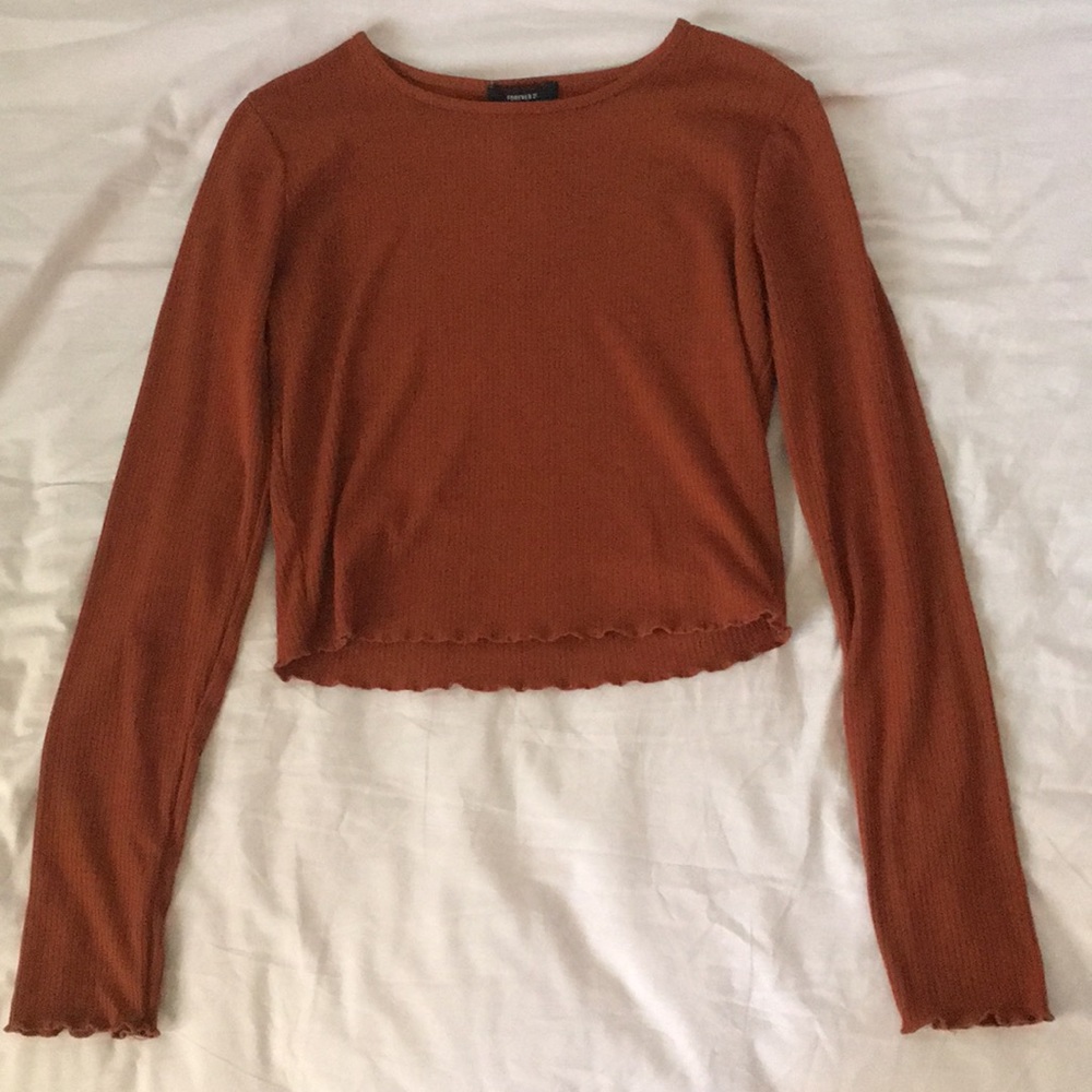 burnt orange lettuce hem long sleeve - Picture 2 of 3